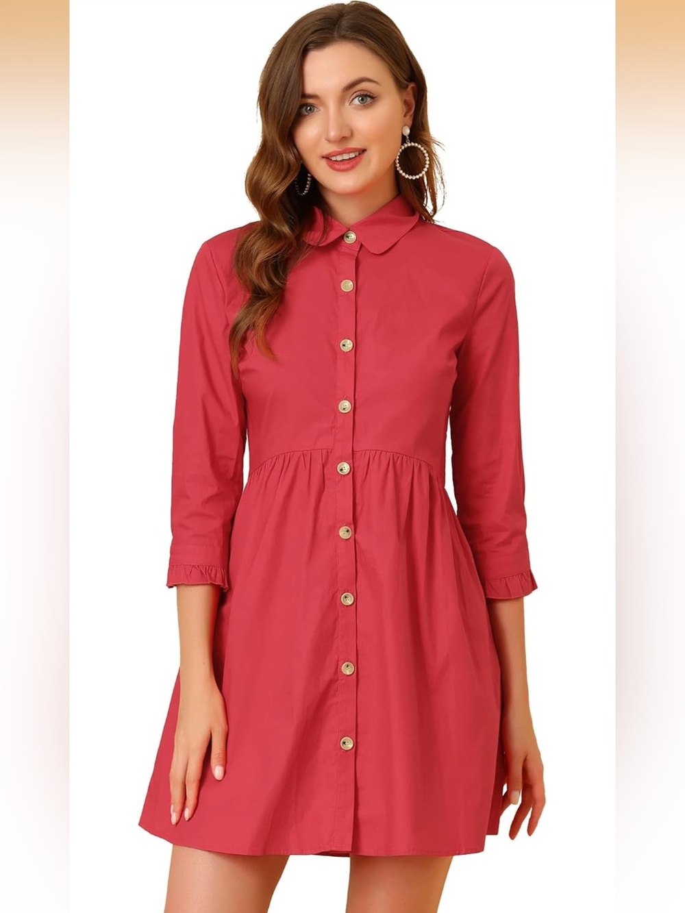 Allegra K Red Button-Front Shirt Dress